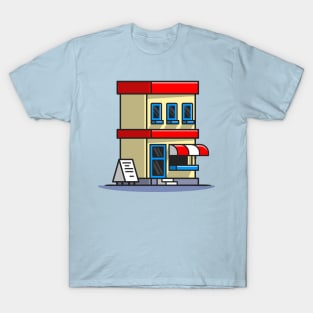 Street Cafe Building Cartoon T-Shirt